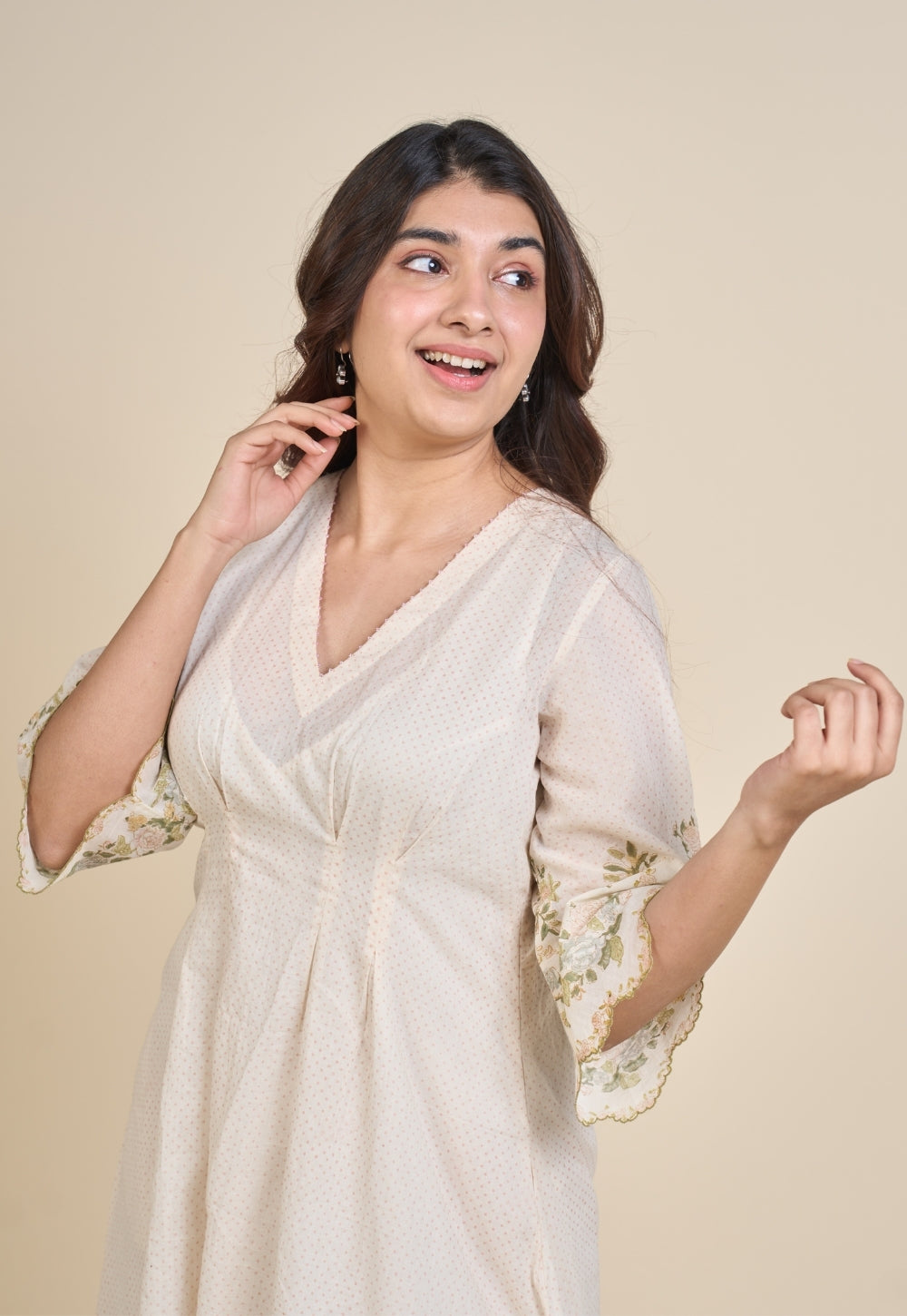 Zia White Sanganeri Mul Cotton A Line Dress