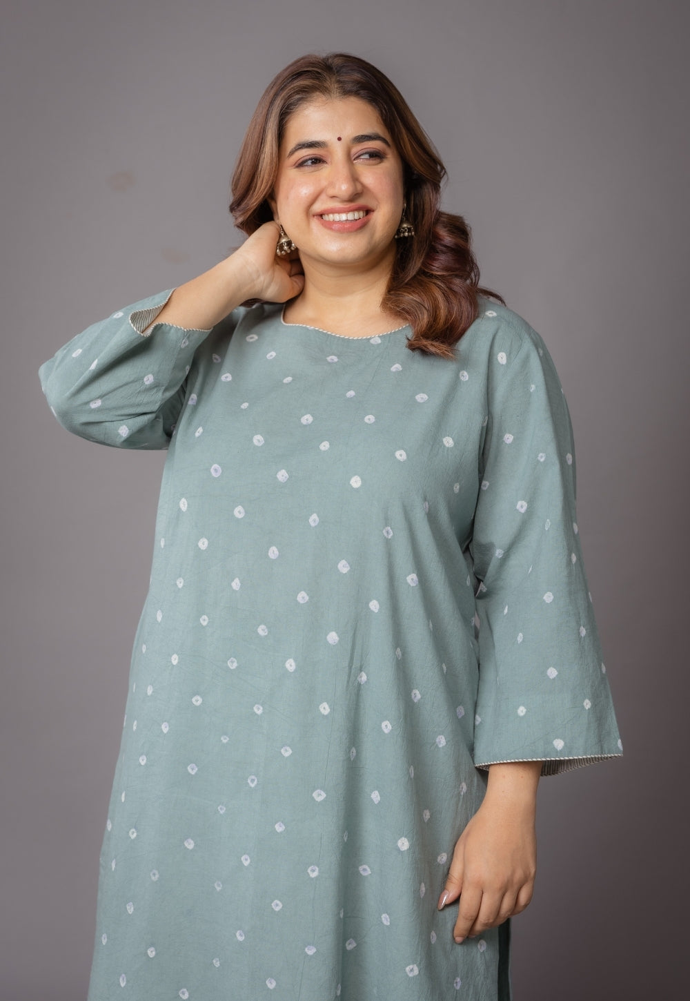 Harsha Green Bandhani Cotton Straight Kurta with Dupatta