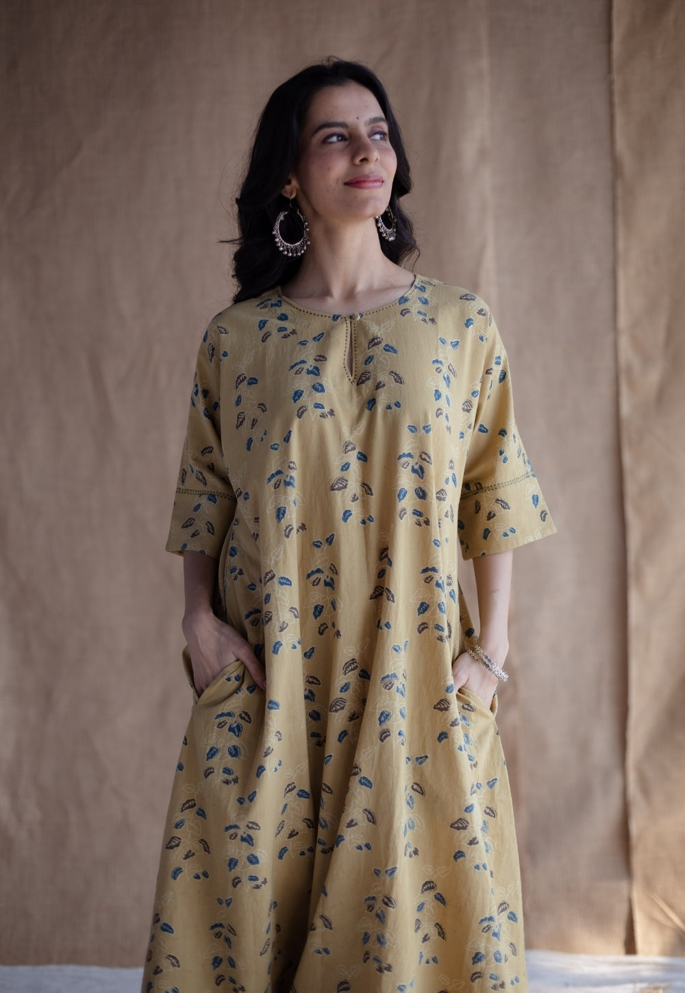 Anu Yellow Ajrakh Cotton A Line Kurta Set (Set of 2)