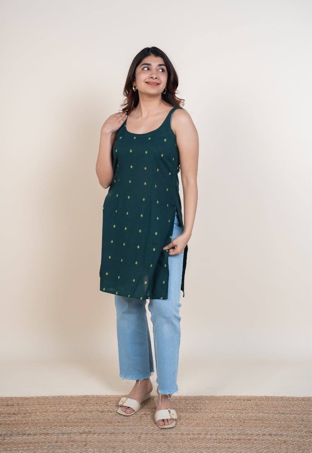Nivya Green Dabu Cotton Straight Short Top