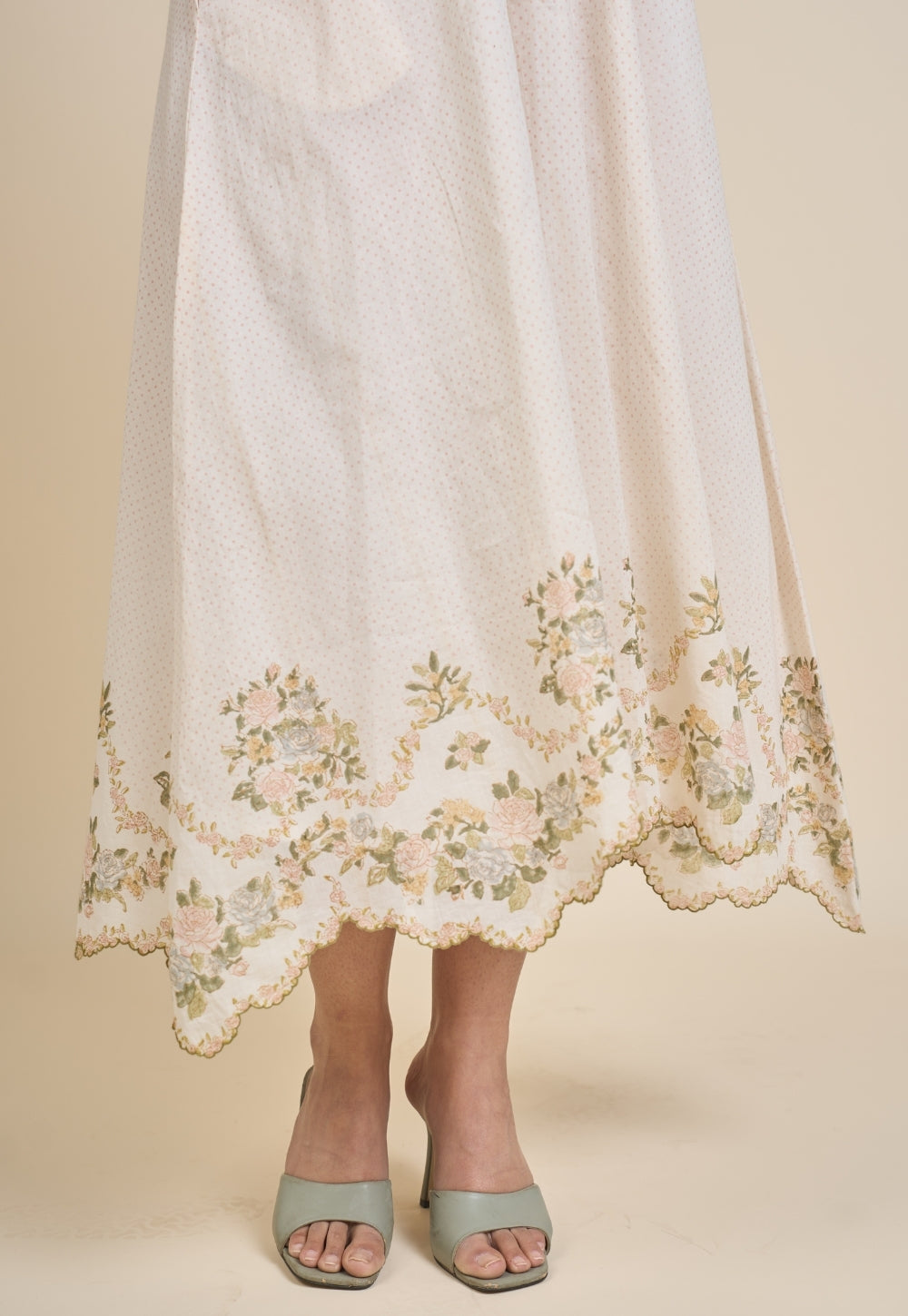Zia White Sanganeri Mul Cotton A Line Dress