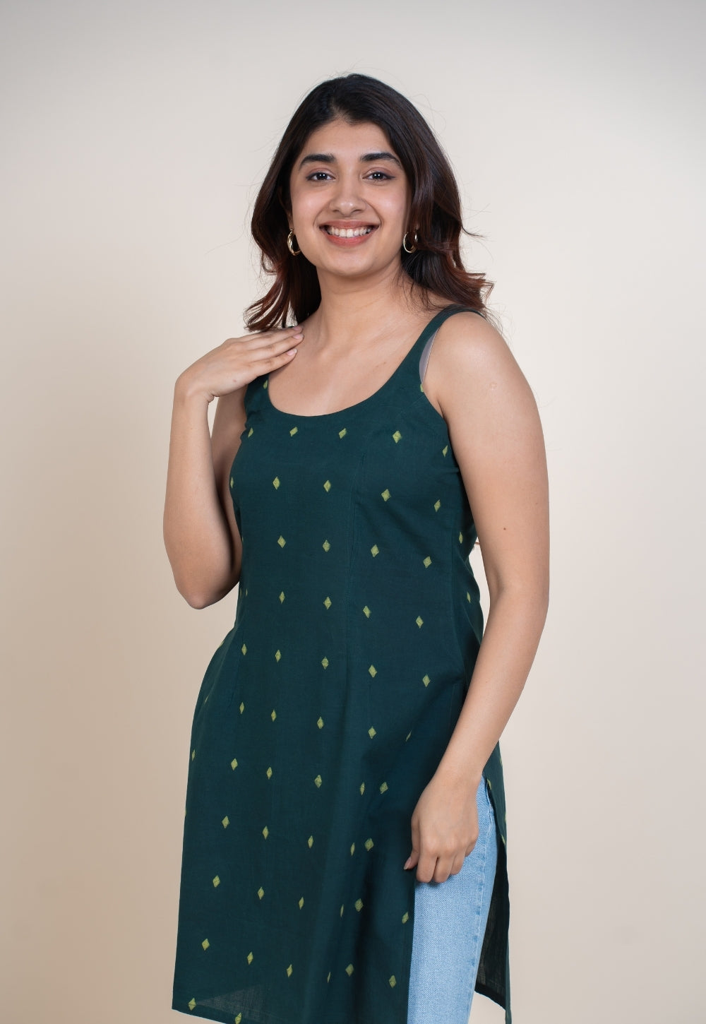 Nivya Green Dabu Cotton Straight Short Top