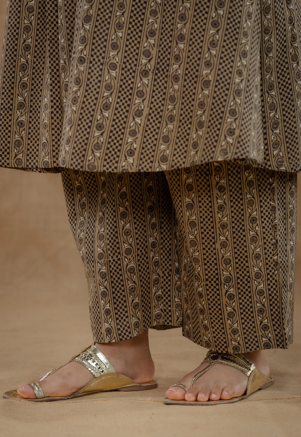 Raahi Grey Ajrakh Cotton A Line Co-Ord Set