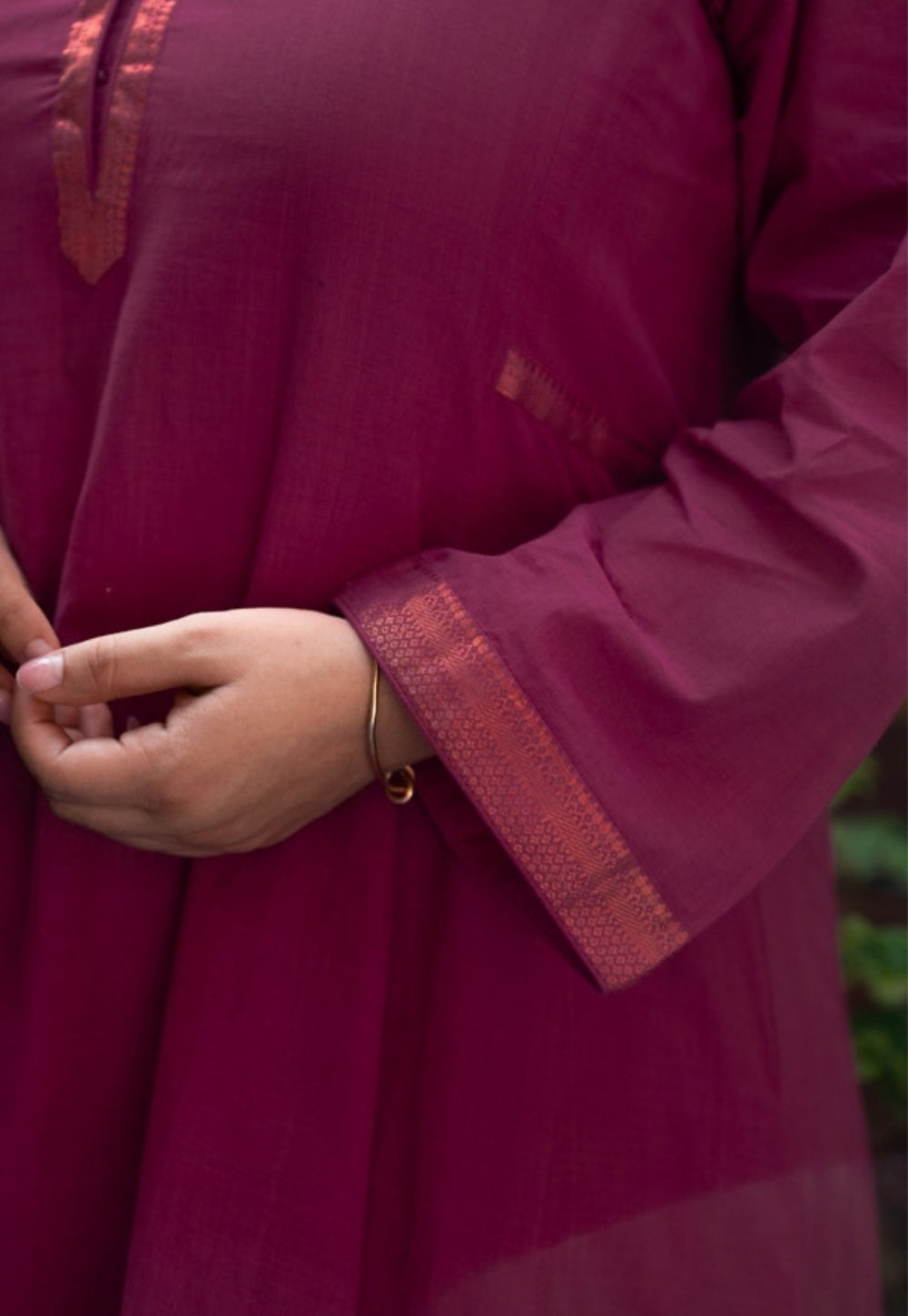 Kalika Magenta Pink Mangalgiri Cotton Kali Kurta with Nizam Border