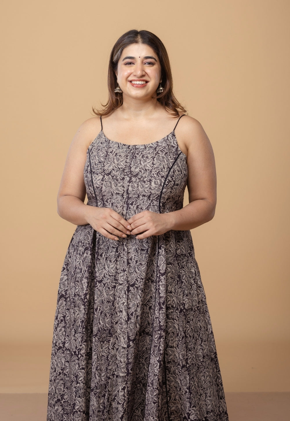 Sanah Black Kalamkari Cotton Kali Kurta