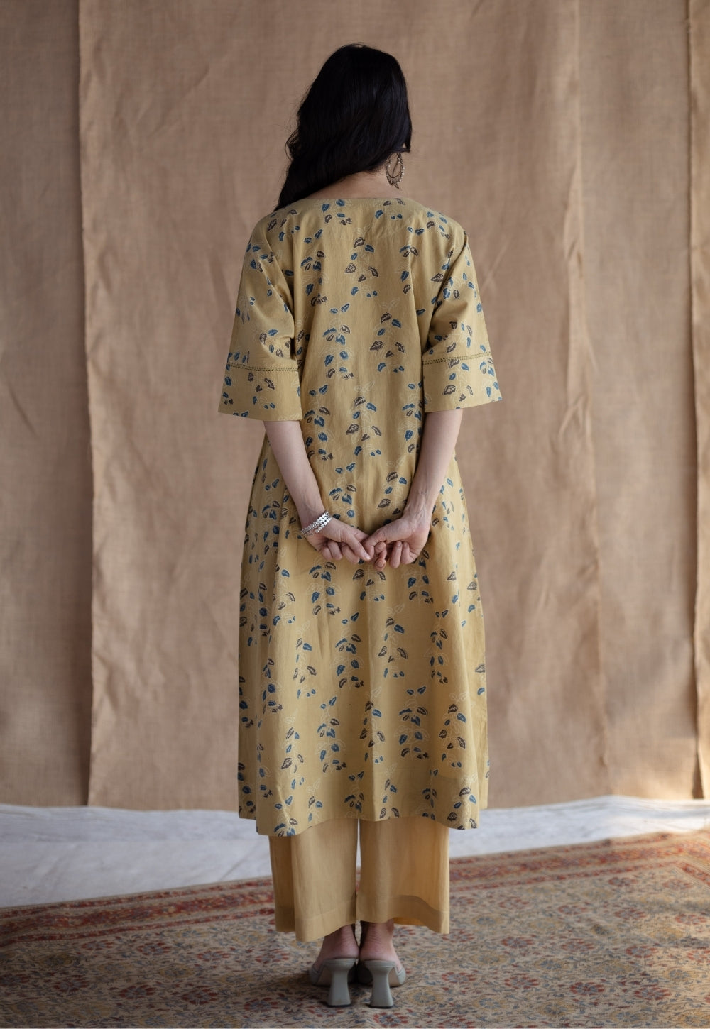 Anu Yellow Ajrakh Cotton A Line Kurta Set (Set of 2)