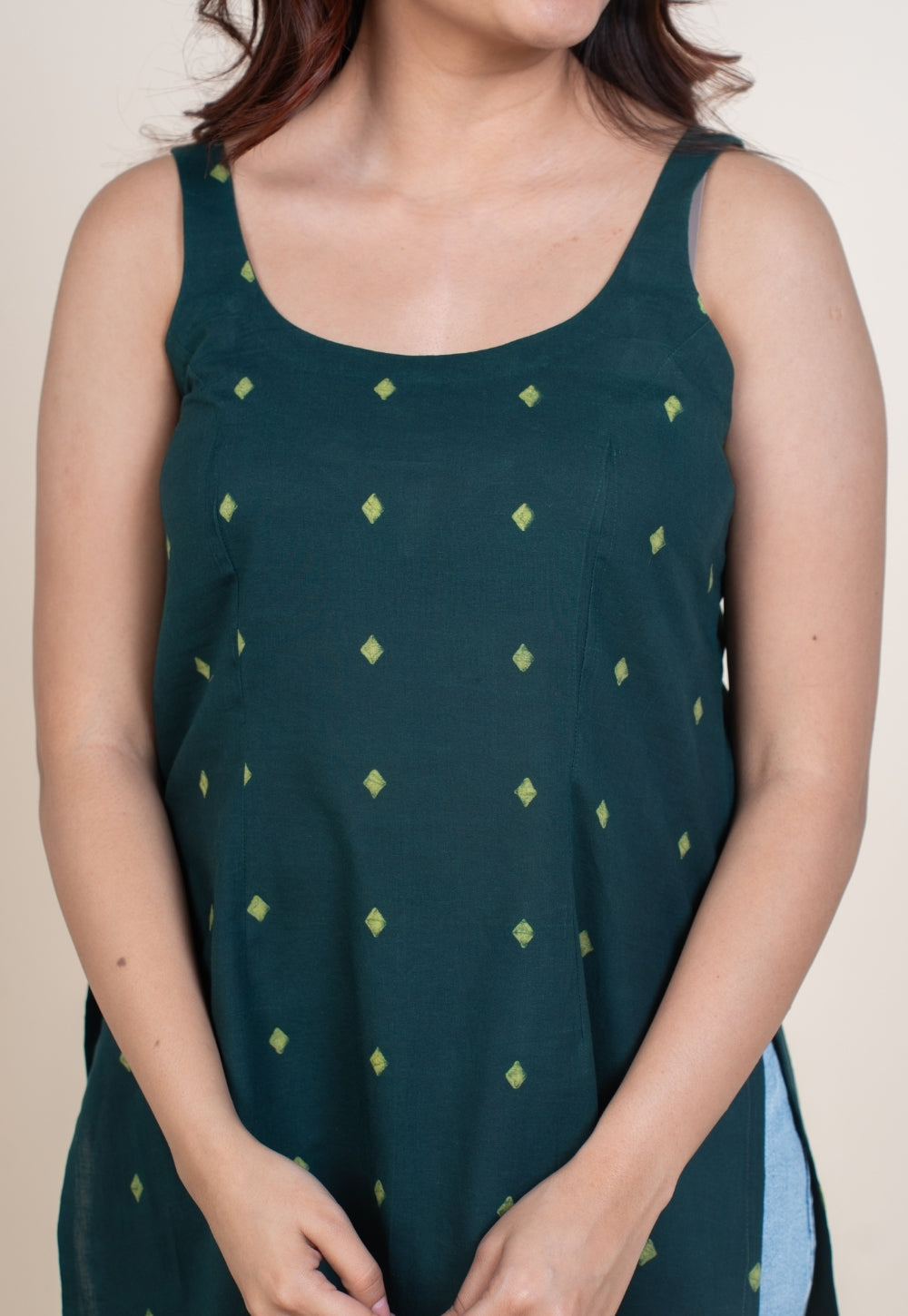 Nivya Green Dabu Cotton Straight Short Top