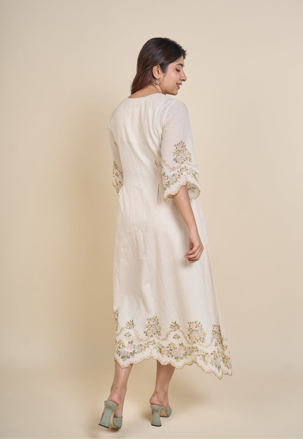 Zia White Sanganeri Mul Cotton A Line Dress