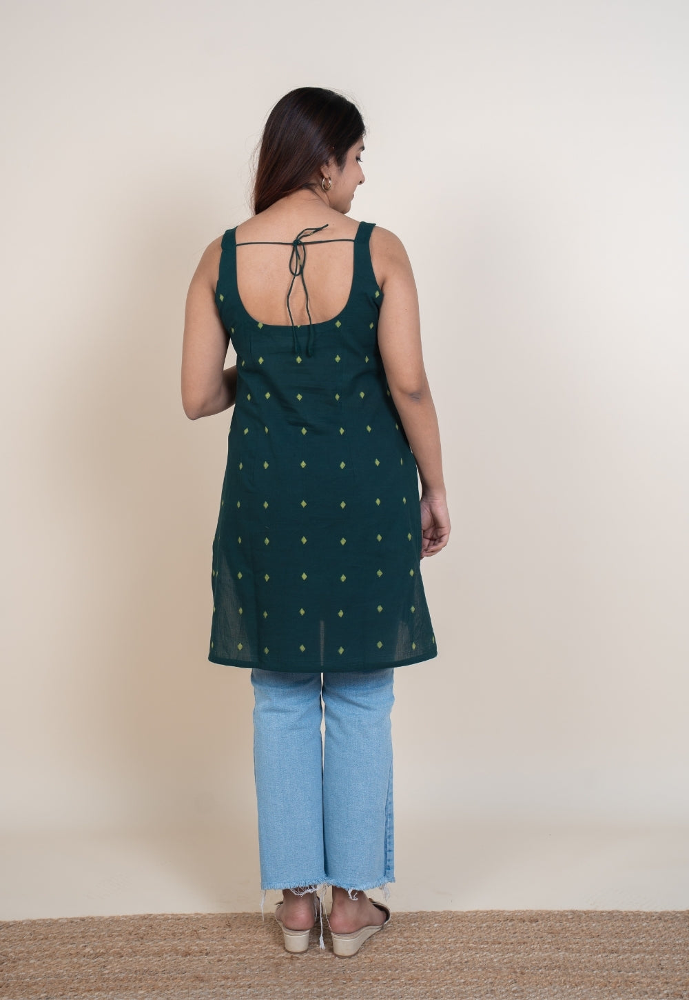 Nivya Green Dabu Cotton Straight Short Top