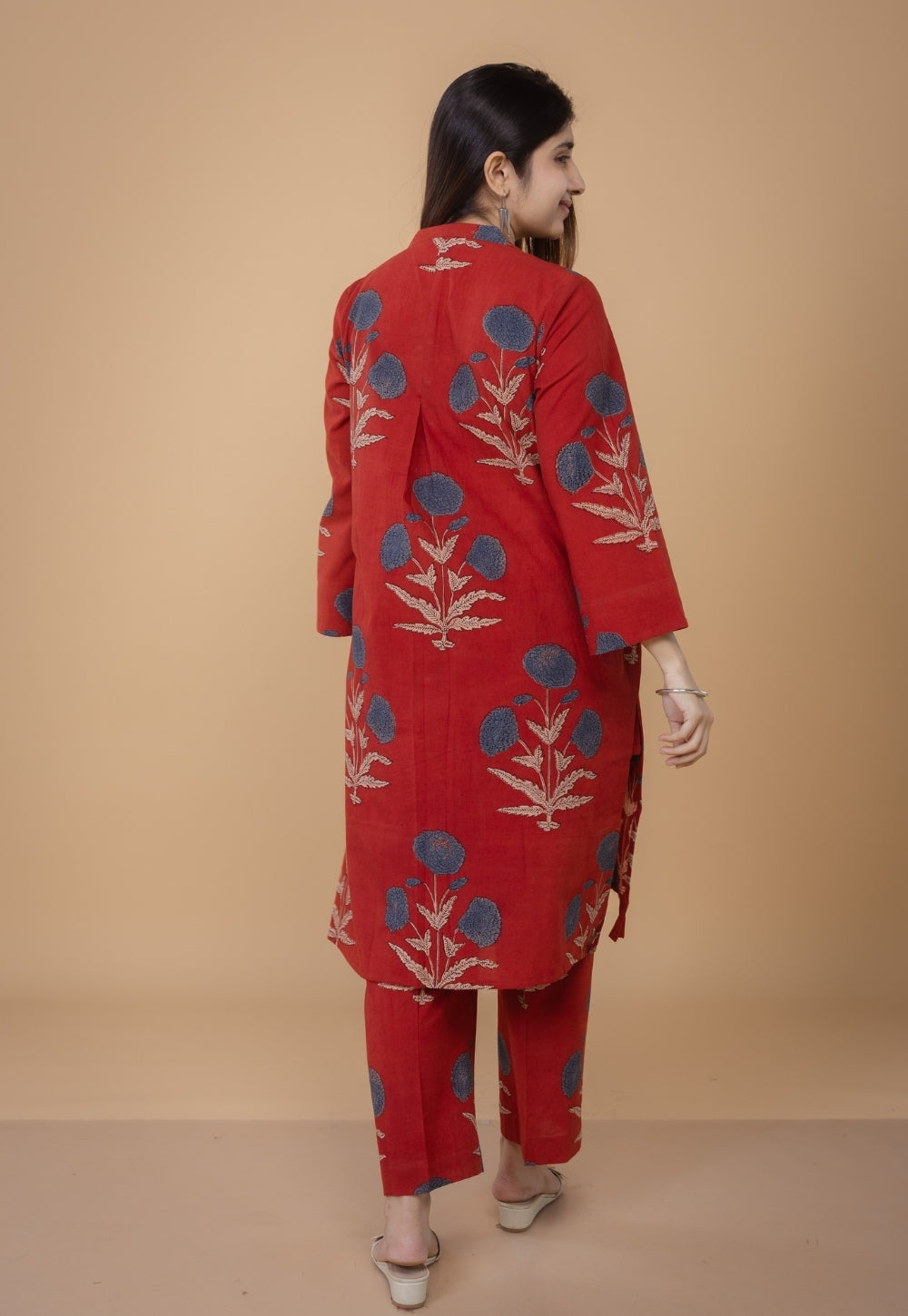 Sofia Red Ajrakh Cotton Straight Co-Ord Set
