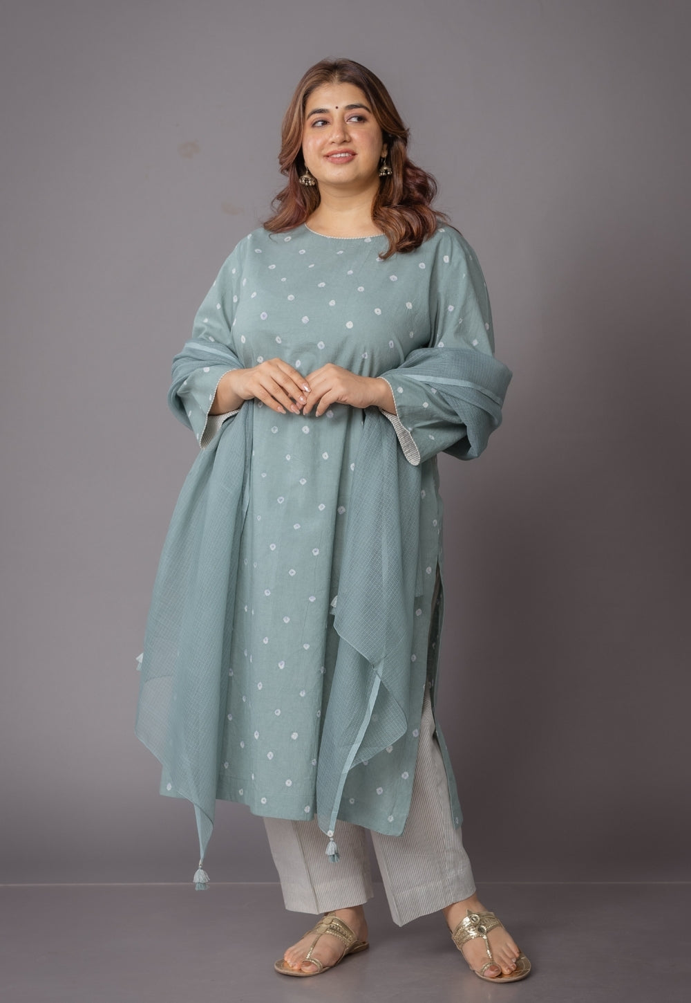Harsha Green Bandhani Cotton Straight Suit Set (Set of 3)