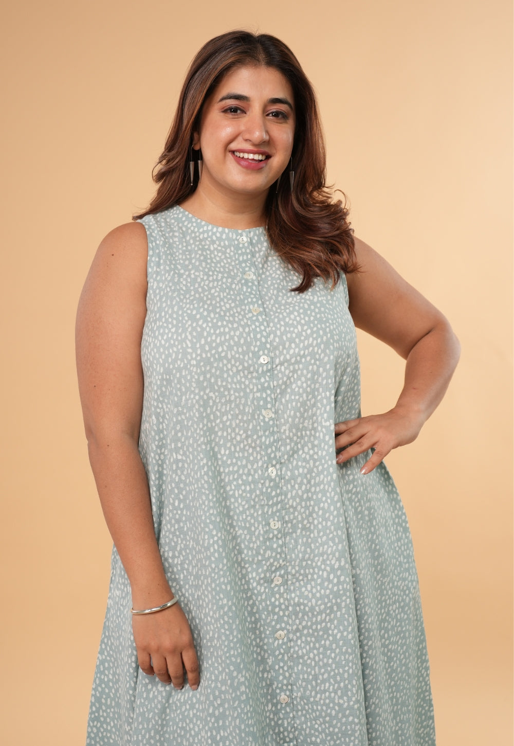 Heena Blue Hand Block Print Slub Cotton A Line Kurta