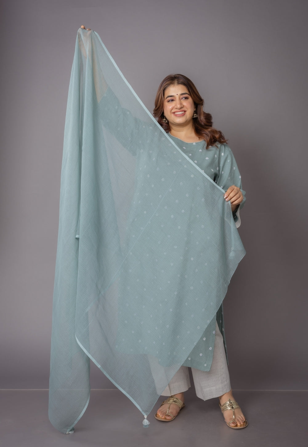 Harsha Green Bandhani Cotton Straight Suit Set (Set of 3)