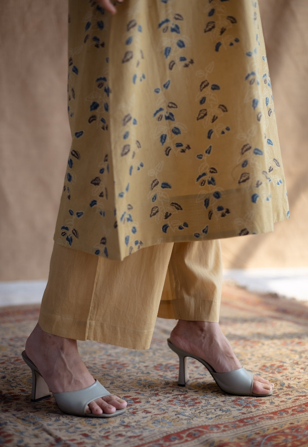 Kavya Yellow Ajrakh Cotton Straight Suit Set (Set of 3)