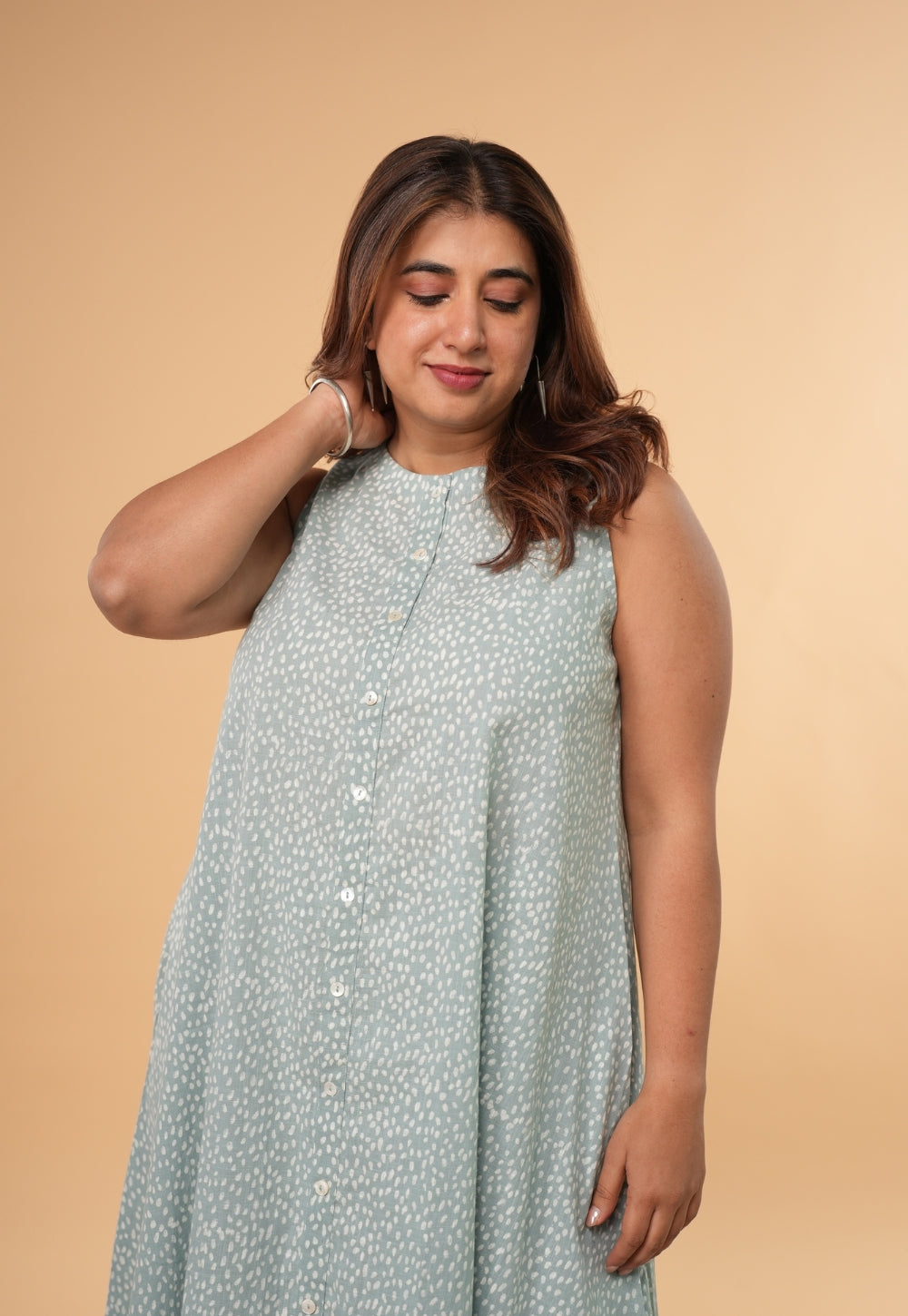 Heena Blue Hand Block Print Slub Cotton A Line Kurta