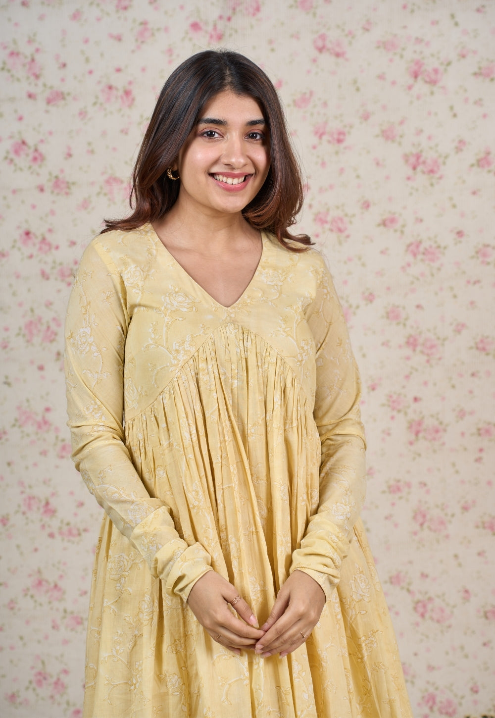 Amy Yellow Sanganeri Mul Cotton A Line Kurta Set (Set of 2)