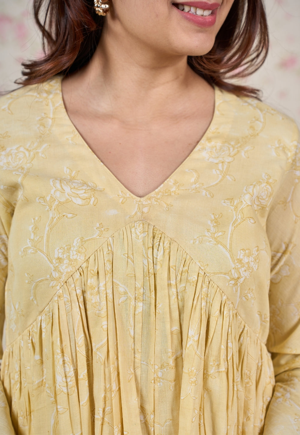 Amy Yellow Sanganeri Mul Cotton A Line Kurta Set (Set of 2)