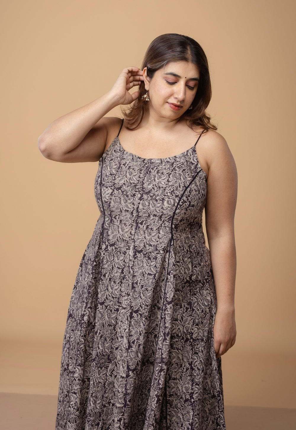 Sanah Black Kalamkari Cotton Kali Kurta