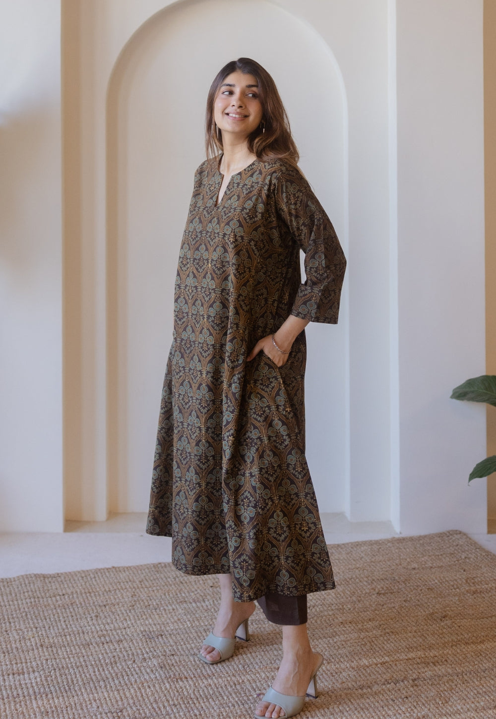 Nyra Brown Ajrakh Cotton Jhabbha Kali Kurta