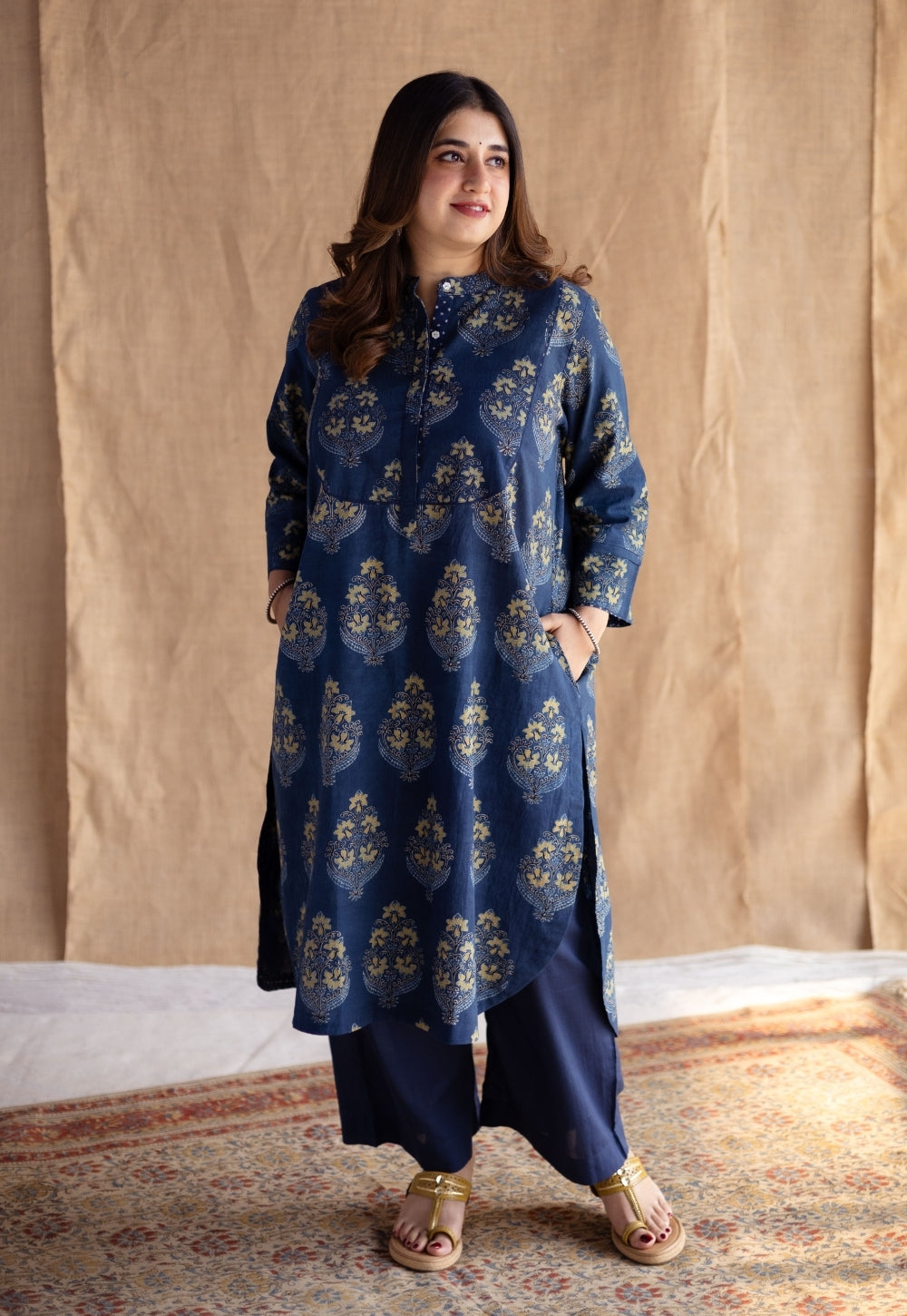 Shrishti Indigo Ajrakh Cotton Straight Kurta