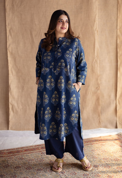 Shrishti Indigo Ajrakh Cotton Straight Kurta