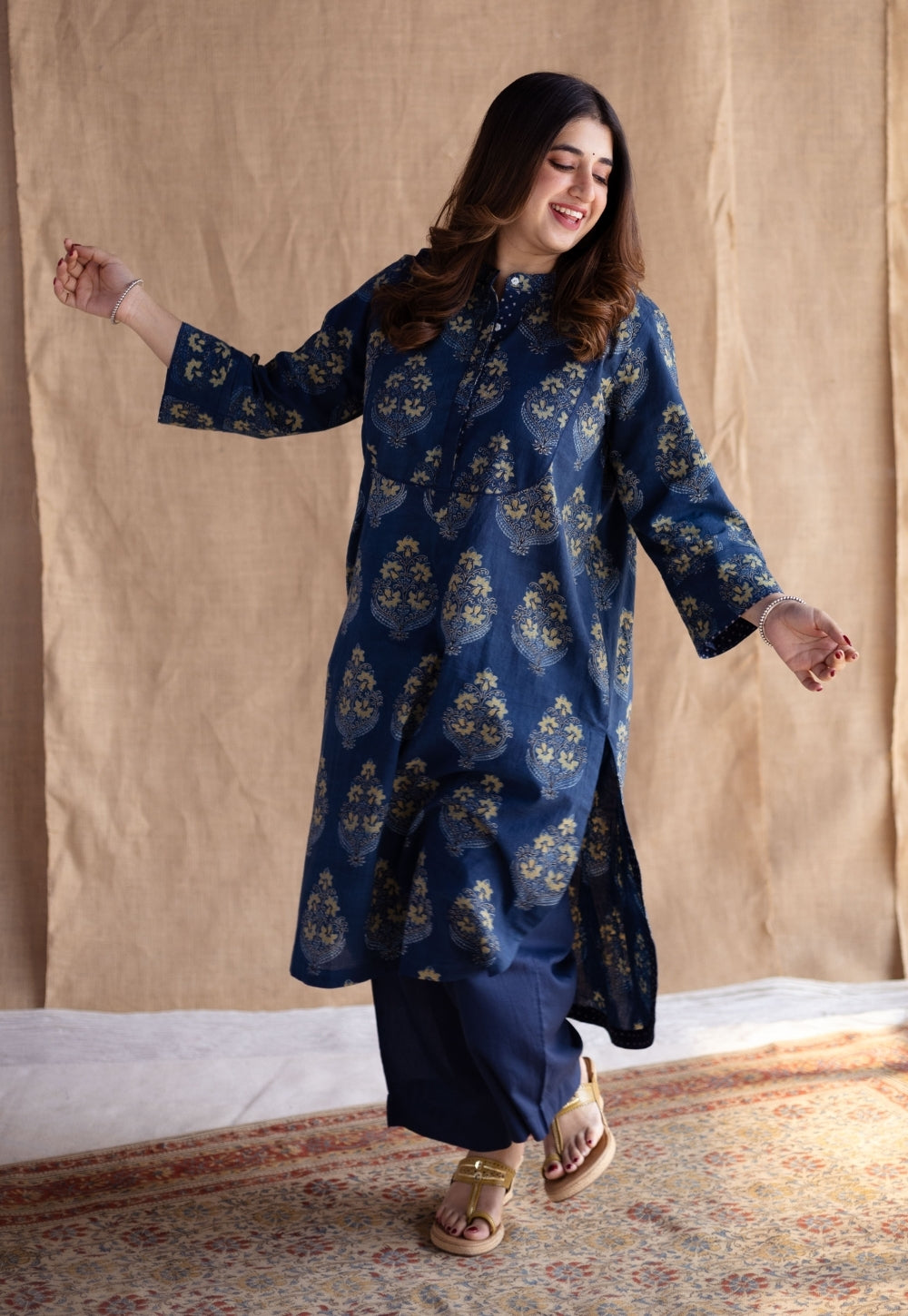Shrishti Indigo Ajrakh Cotton Straight Kurta