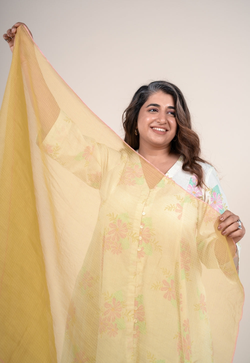 Lime Green Solid Kota Doria Cotton Dupatta Tassels