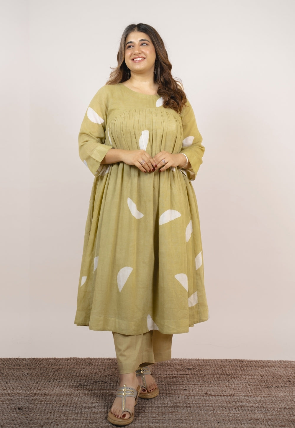 Aarvi Green Batik MulMul A Line Kurta
