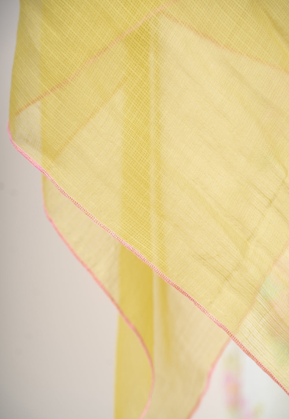 Lime Green Solid Kota Doria Cotton Dupatta Tassels