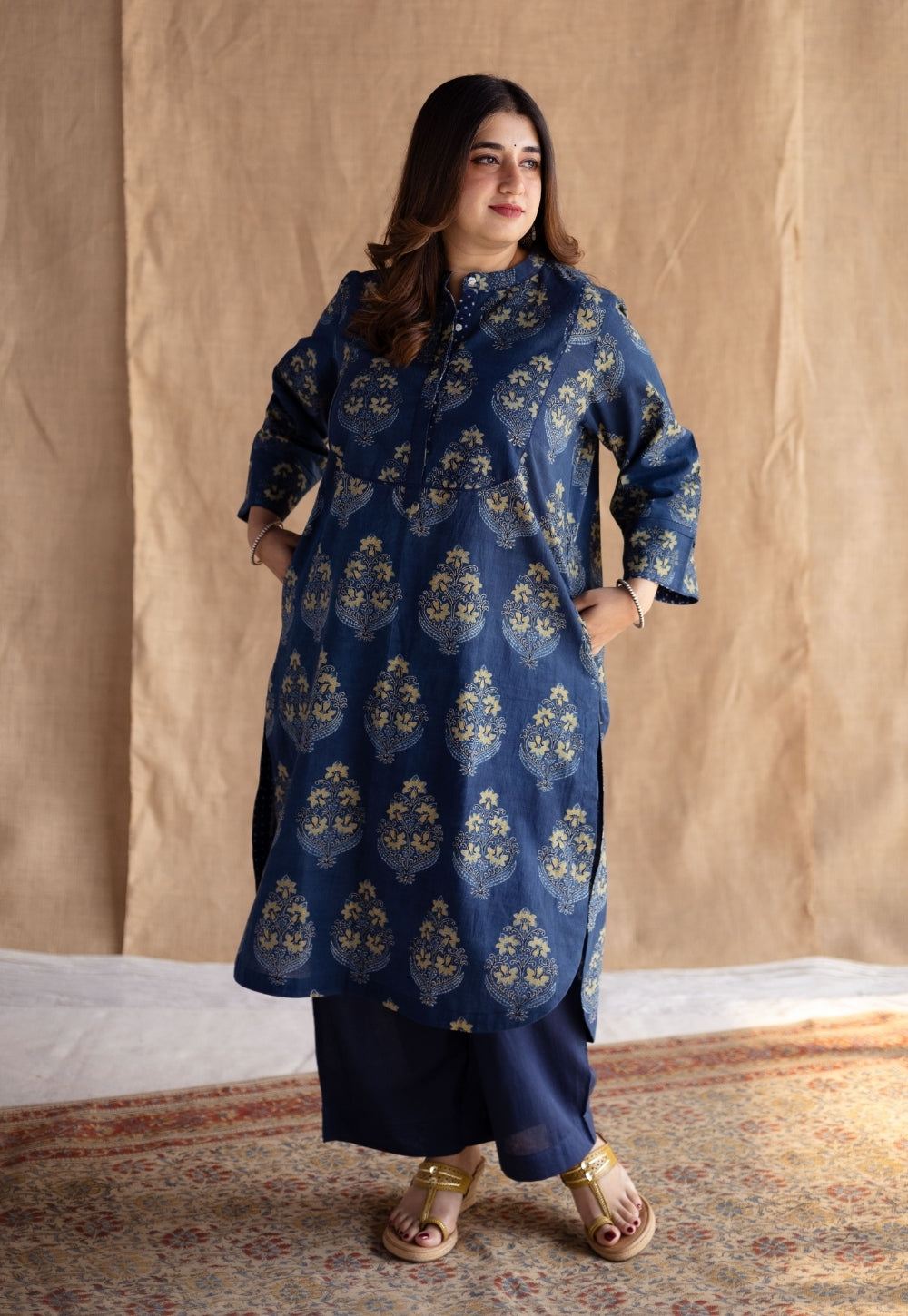 Shrishti Indigo Ajrakh Cotton Straight Kurta