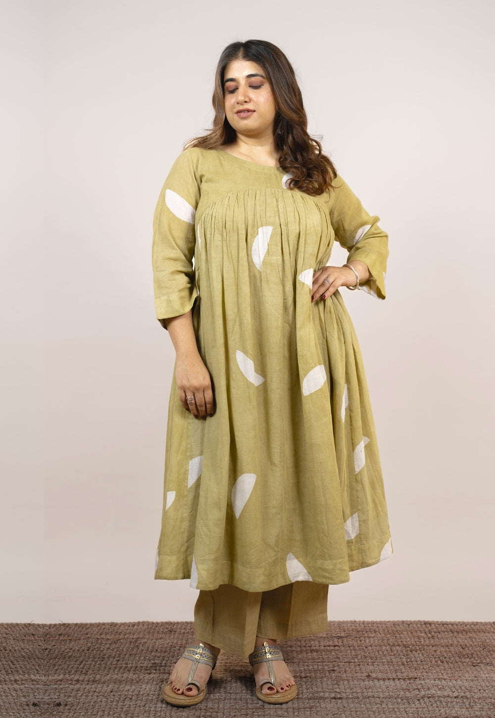 Aarvi Green Batik MulMul A Line Kurta