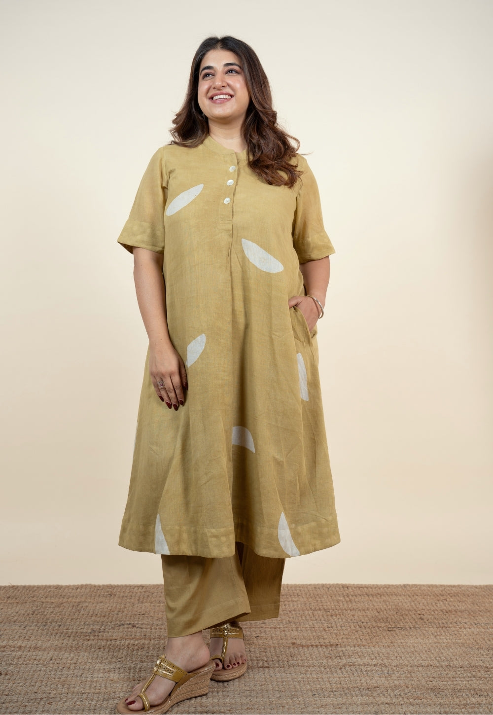 Arzoo Green Batik MulMul A Line Kurta