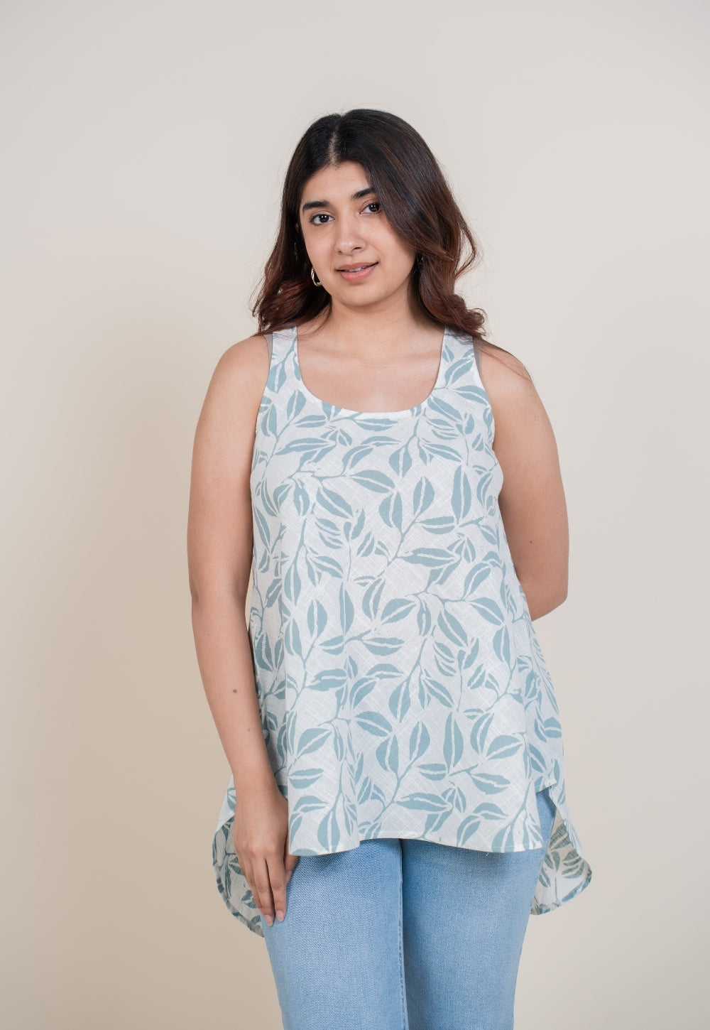 Aelin Blue Handblock Print Slub Cotton A Line Short Top