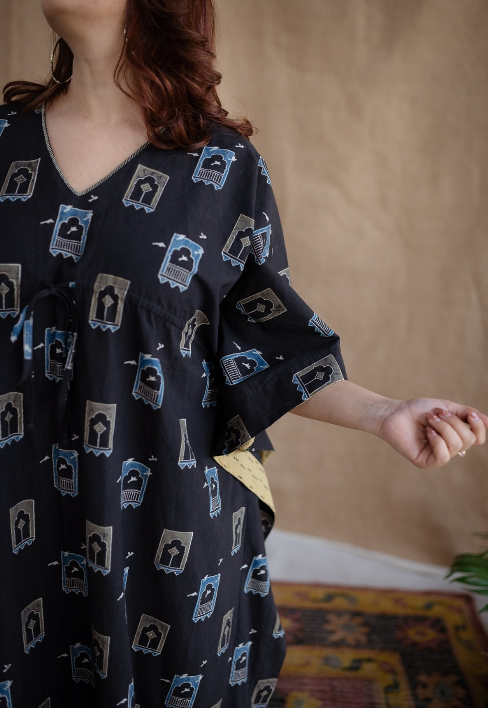 Sona Charcoal Ajrakh Cotton Anti-Fit Kaftan