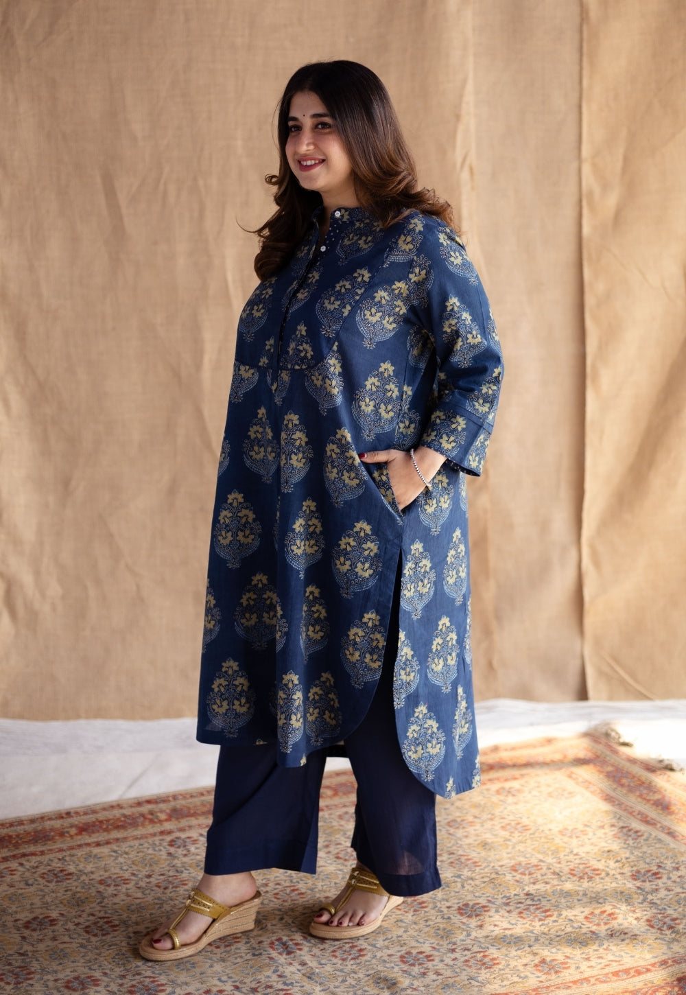 Shrishti Indigo Ajrakh Cotton Straight Kurta
