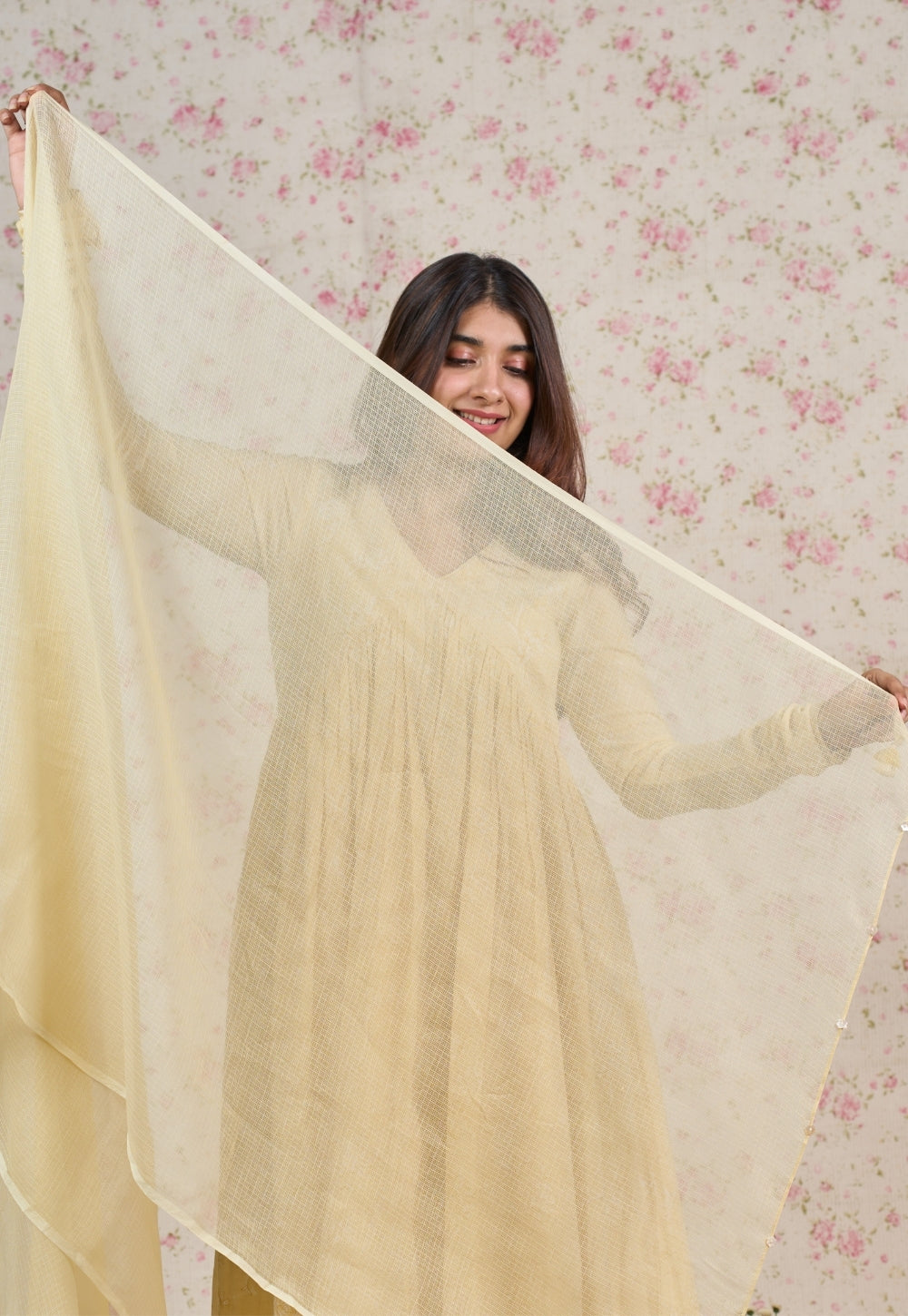 Yellow Solid Kota Doria Cotton Dupatta with Tassels