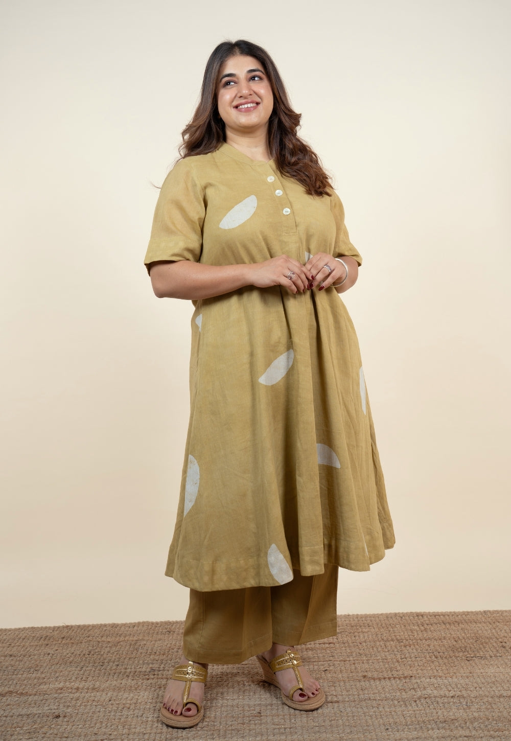 Arzoo Green Batik MulMul A Line Kurta