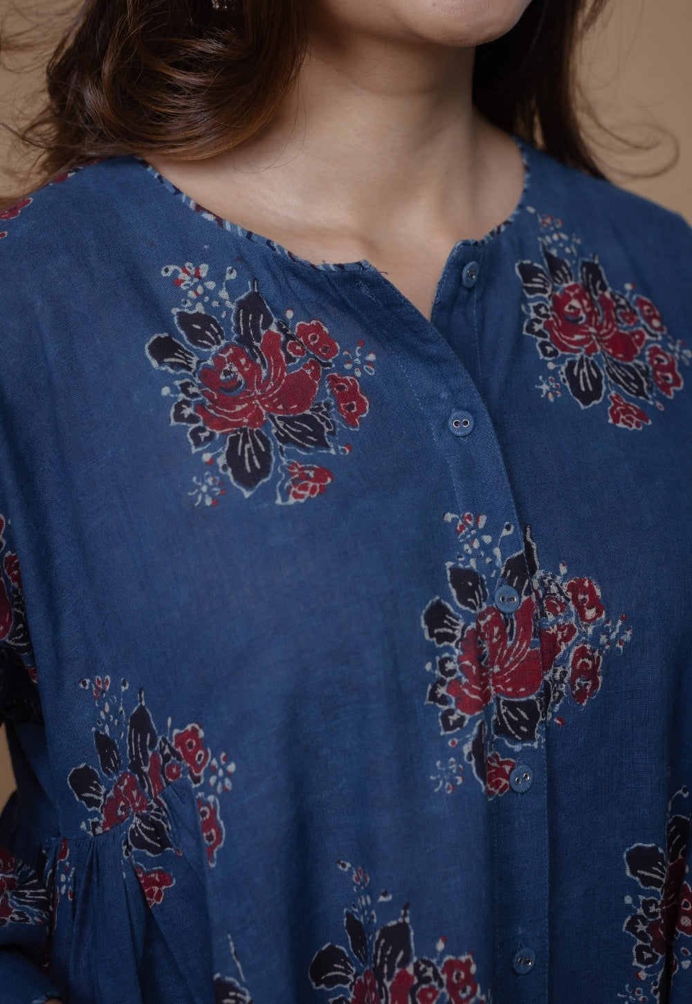 Naila Blue Dabu Slub Cotton Kali Kurta