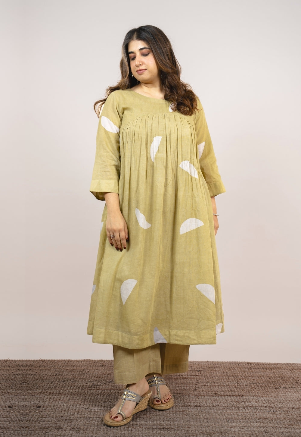 Aarvi Green Batik MulMul A Line Kurta