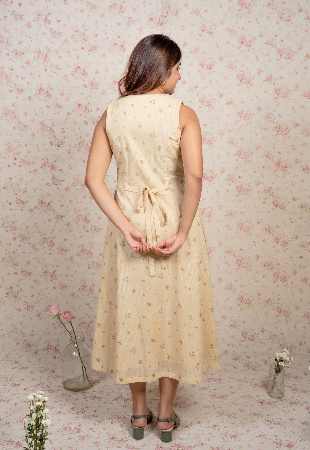 Nancy Yellow Sanganeri Mul Cotton A Line Dress