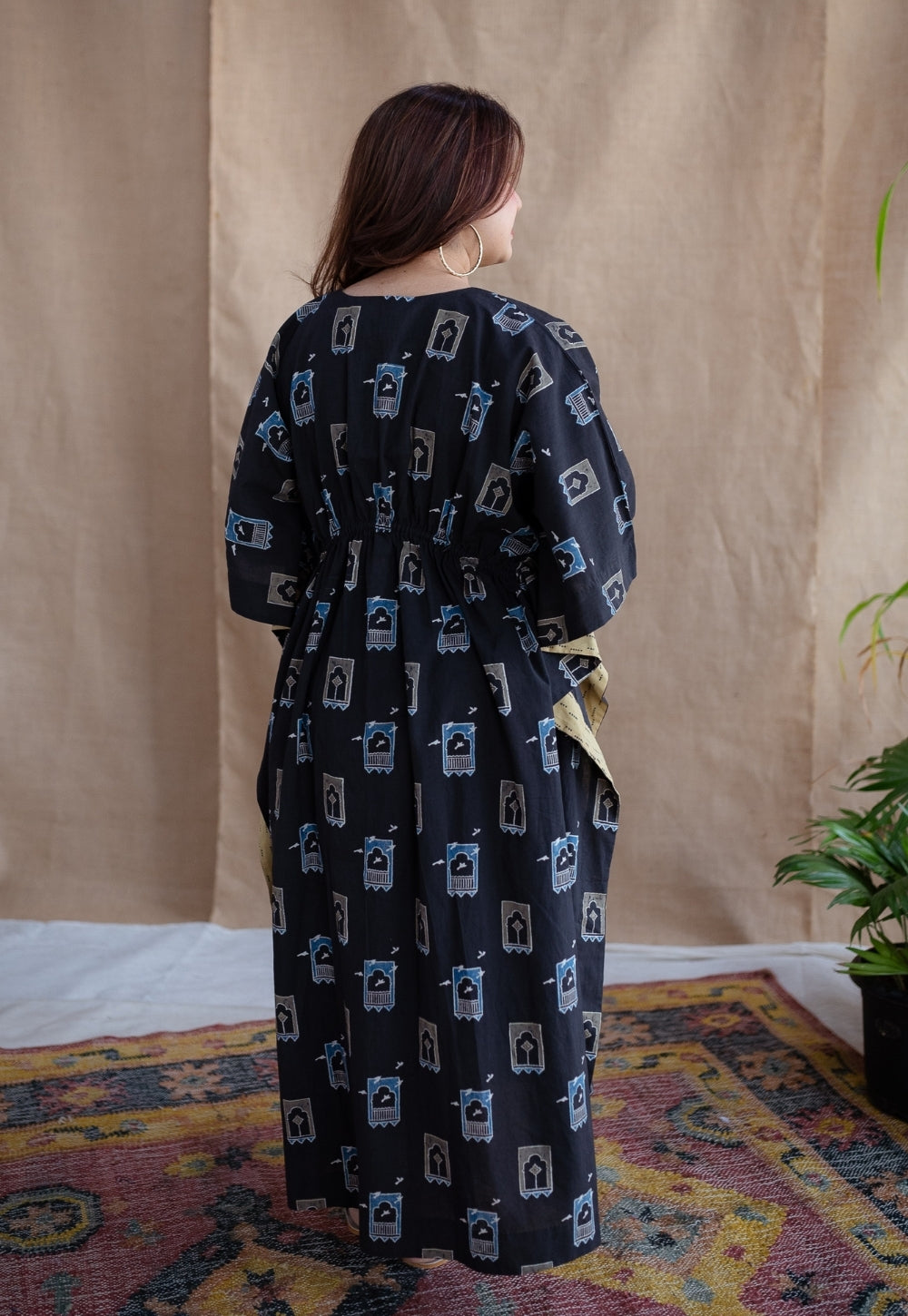 Sona Charcoal Ajrakh Cotton Anti-Fit Kaftan