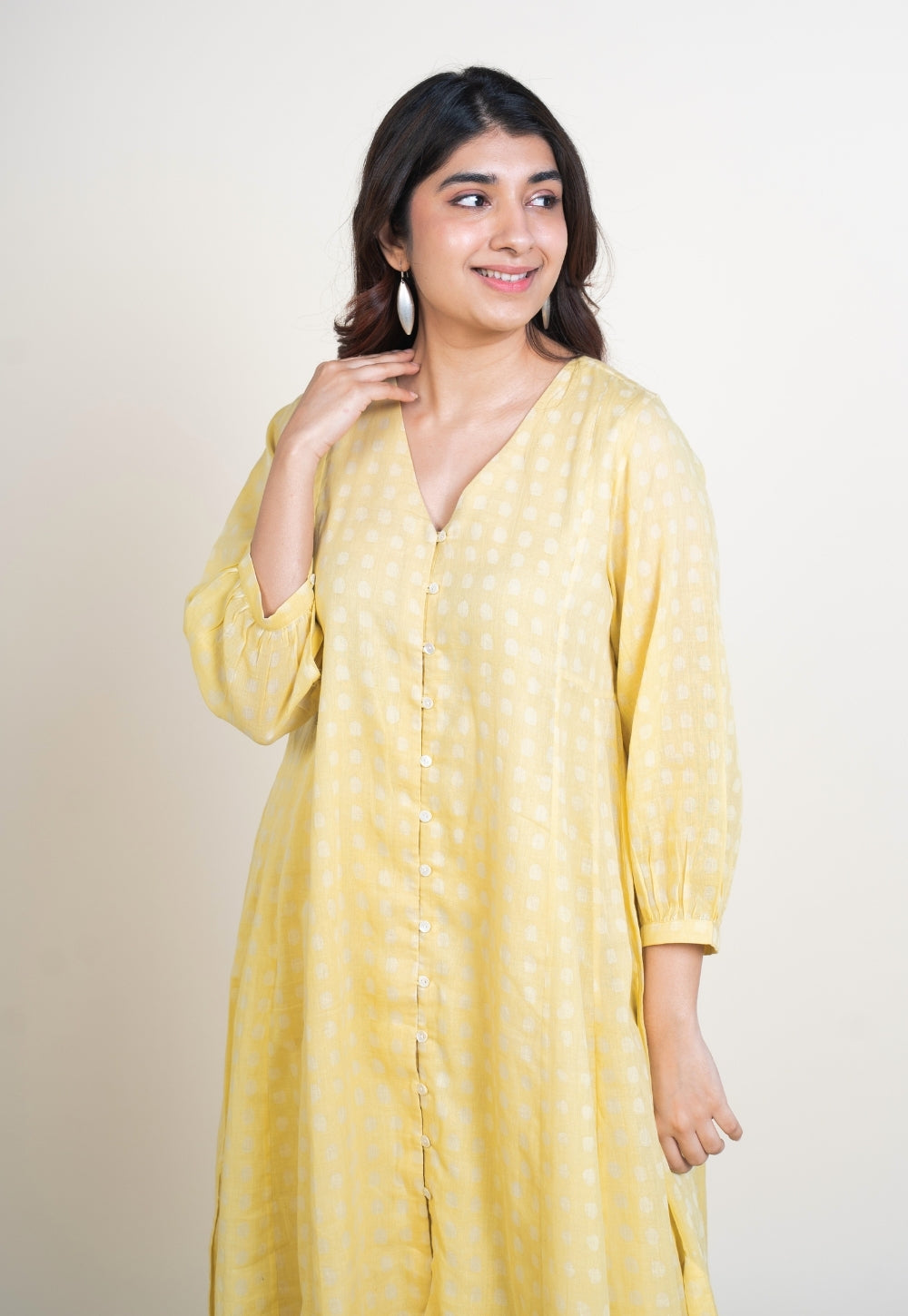 Zeba Yellow Batik MulMul A Line Kurta