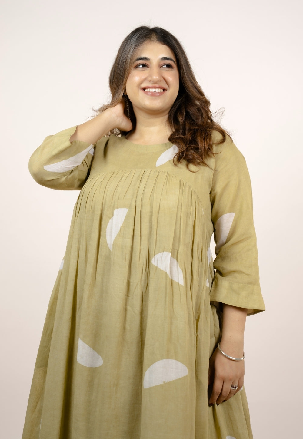 Aarvi Green Batik MulMul A Line Kurta