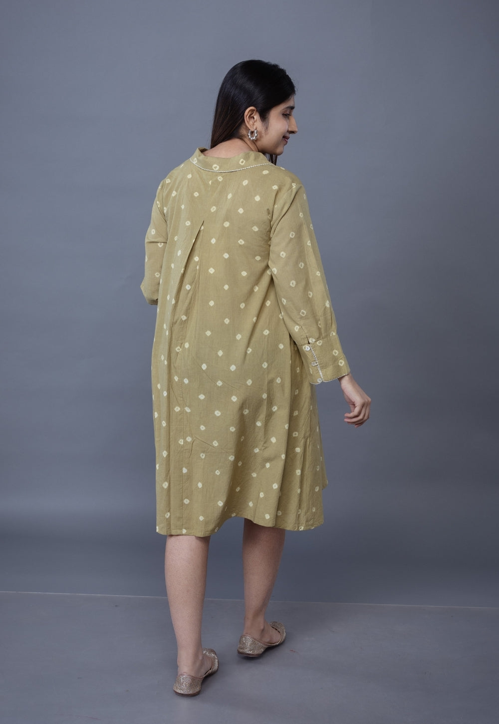 Srisha Green Bandhani Cotton A Line Dress