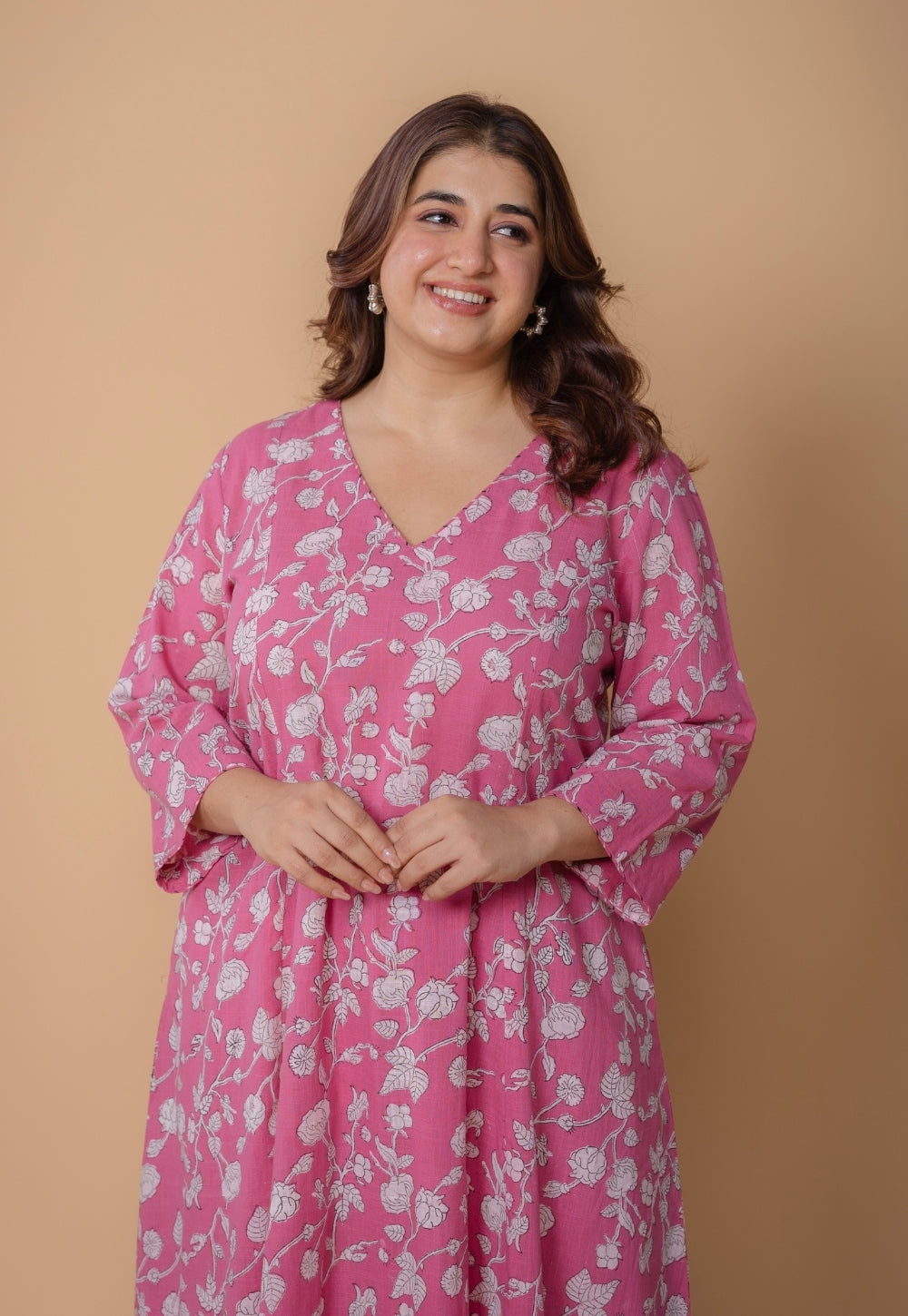 Karisma Pink Dabu Slub Cotton Kali Kurta