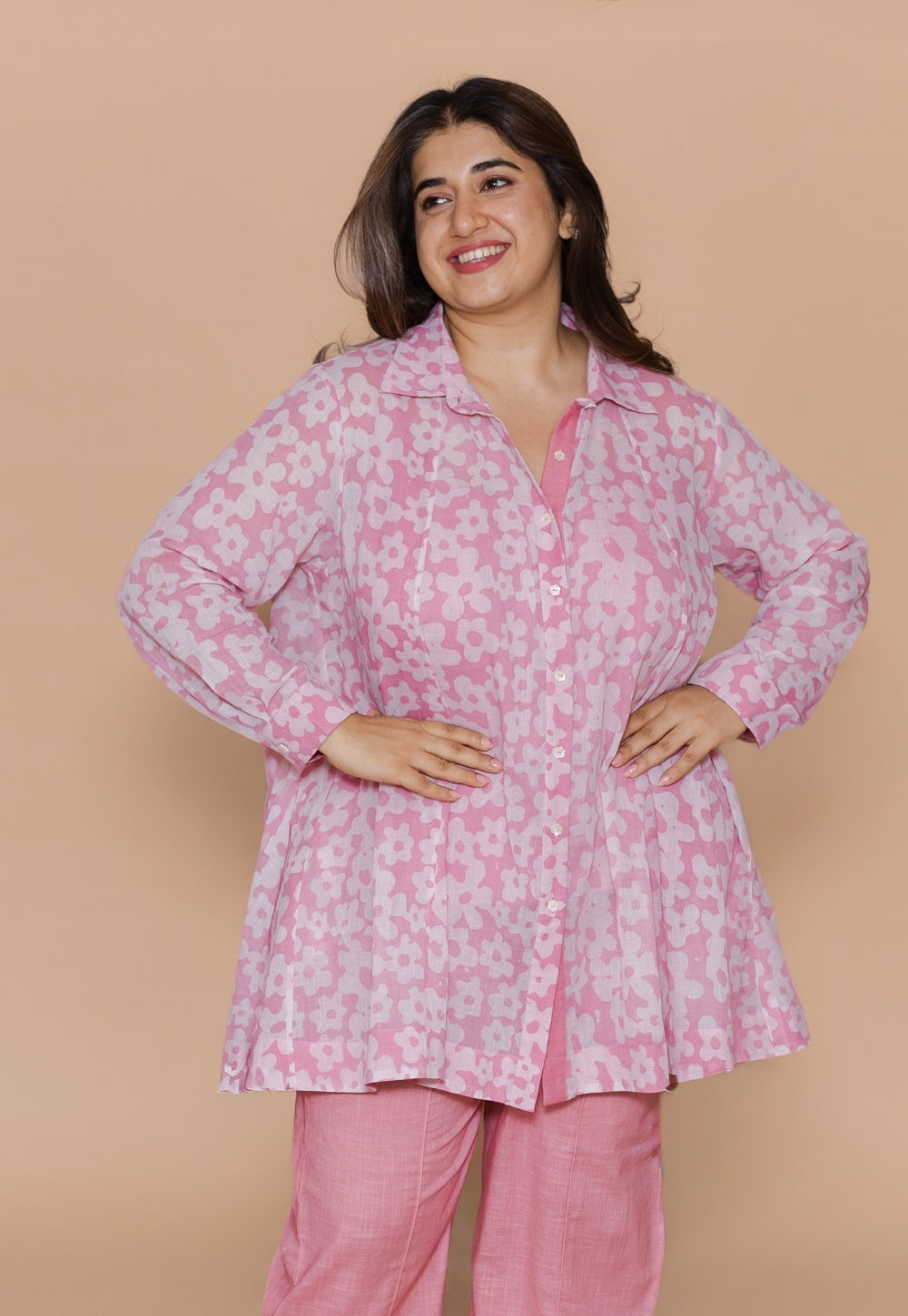 Zaria Pink Batik Mul Anit-Fit Short Top