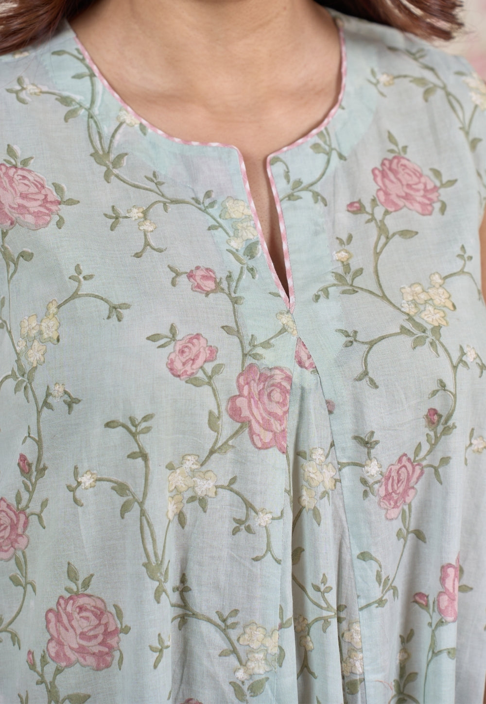 Flora Blue Sanganeri Mul Cotton A Line Kurta