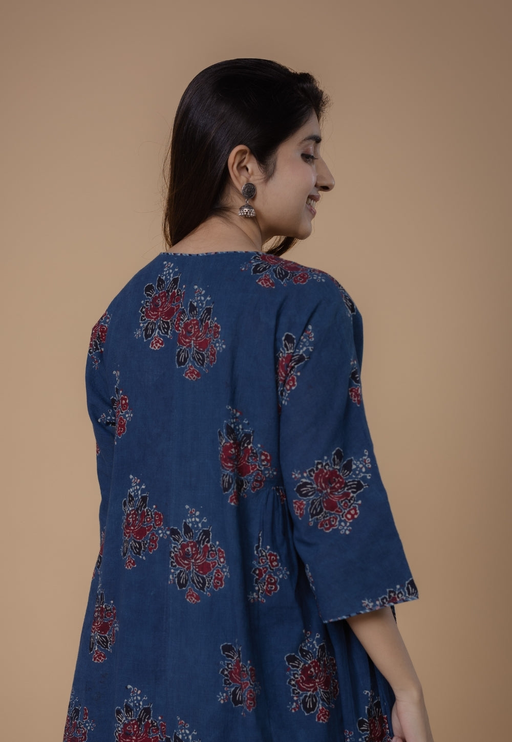 Naila Blue Dabu Slub Cotton Kali Kurta