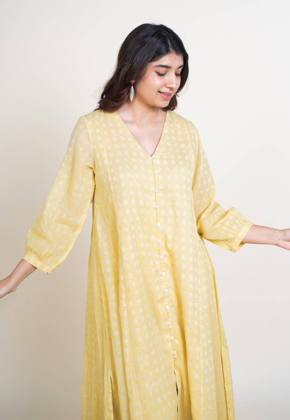 Zeba Yellow Batik MulMul A Line Kurta