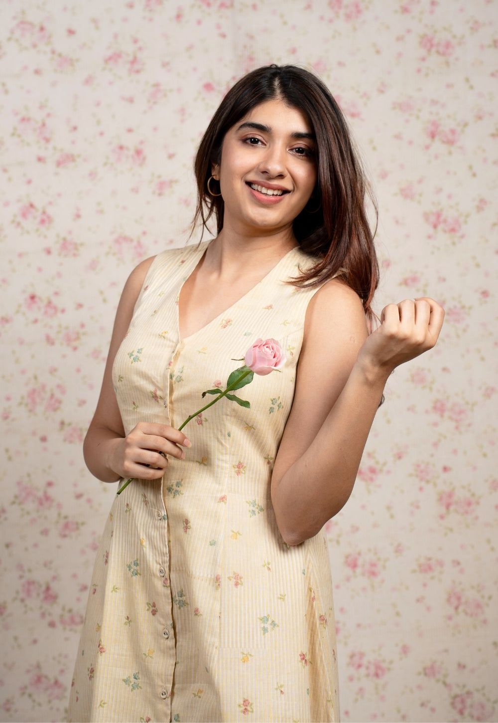 Nancy Yellow Sanganeri Mul Cotton A Line Dress
